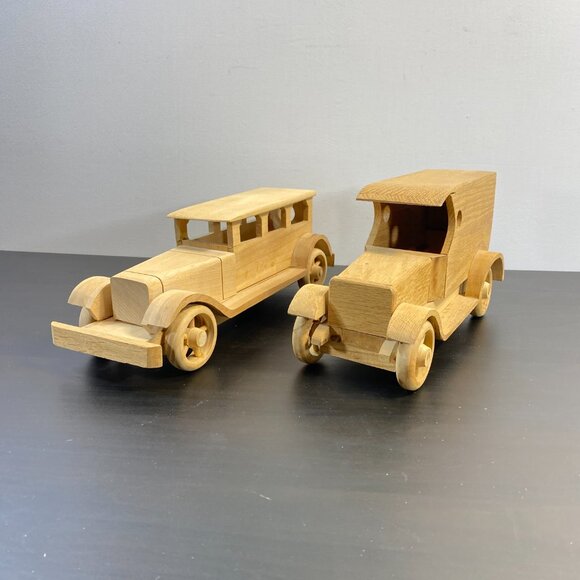 Set of 2 Handmade Model Wooden Truck, Vintage Car Ornament Model, Old Strong Veh - Picture 2 of 10